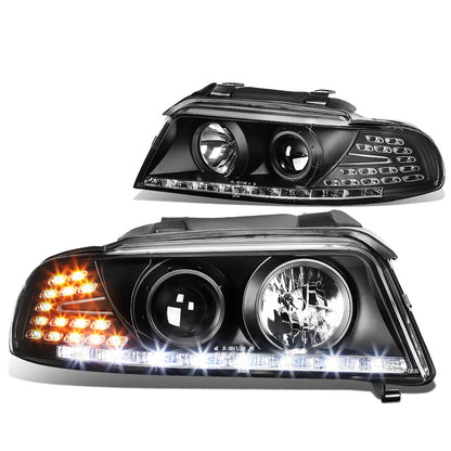 FAROS 96-01 AUDI A4, A4 QUATTRO - DOES NOT FIT MODELS WITH OEM XENON HID HEADLIGHTS - 4DR - LED DRL - PROJECTOR - BLACK HOUSING / CLEAR LENS / AMBER SIGNAL