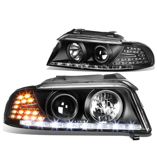FAROS 96-01 AUDI A4, A4 QUATTRO - DOES NOT FIT MODELS WITH OEM XENON HID HEADLIGHTS - 4DR - LED DRL - PROJECTOR - BLACK HOUSING / CLEAR LENS / AMBER SIGNAL
