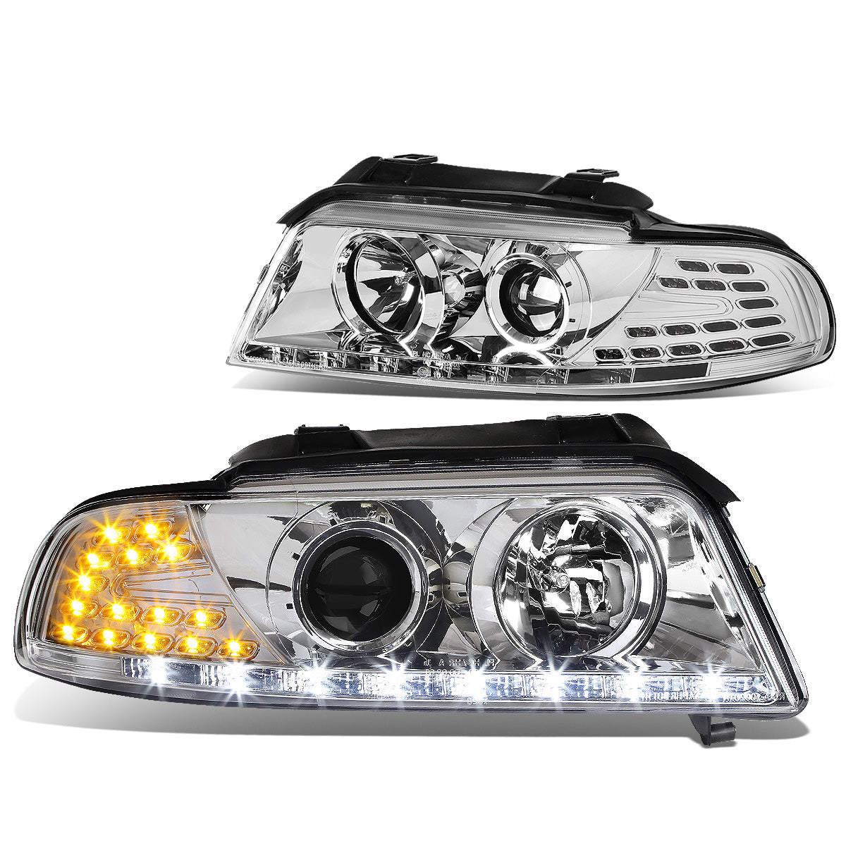 FAROS 96-01 AUDI A4, A4 QUATTRO - DOES NOT FIT MODELS WITH OEM XENON HID HEADLIGHTS - 4DR - LED DRL - PROJECTOR - CHROME HOUSING / CLEAR LENS / AMBER SIGNAL