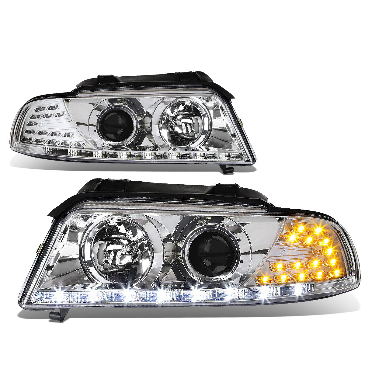FAROS 96-01 AUDI A4, A4 QUATTRO - DOES NOT FIT MODELS WITH OEM XENON HID HEADLIGHTS - 4DR - LED DRL - PROJECTOR - CHROME HOUSING / CLEAR LENS / AMBER SIGNAL