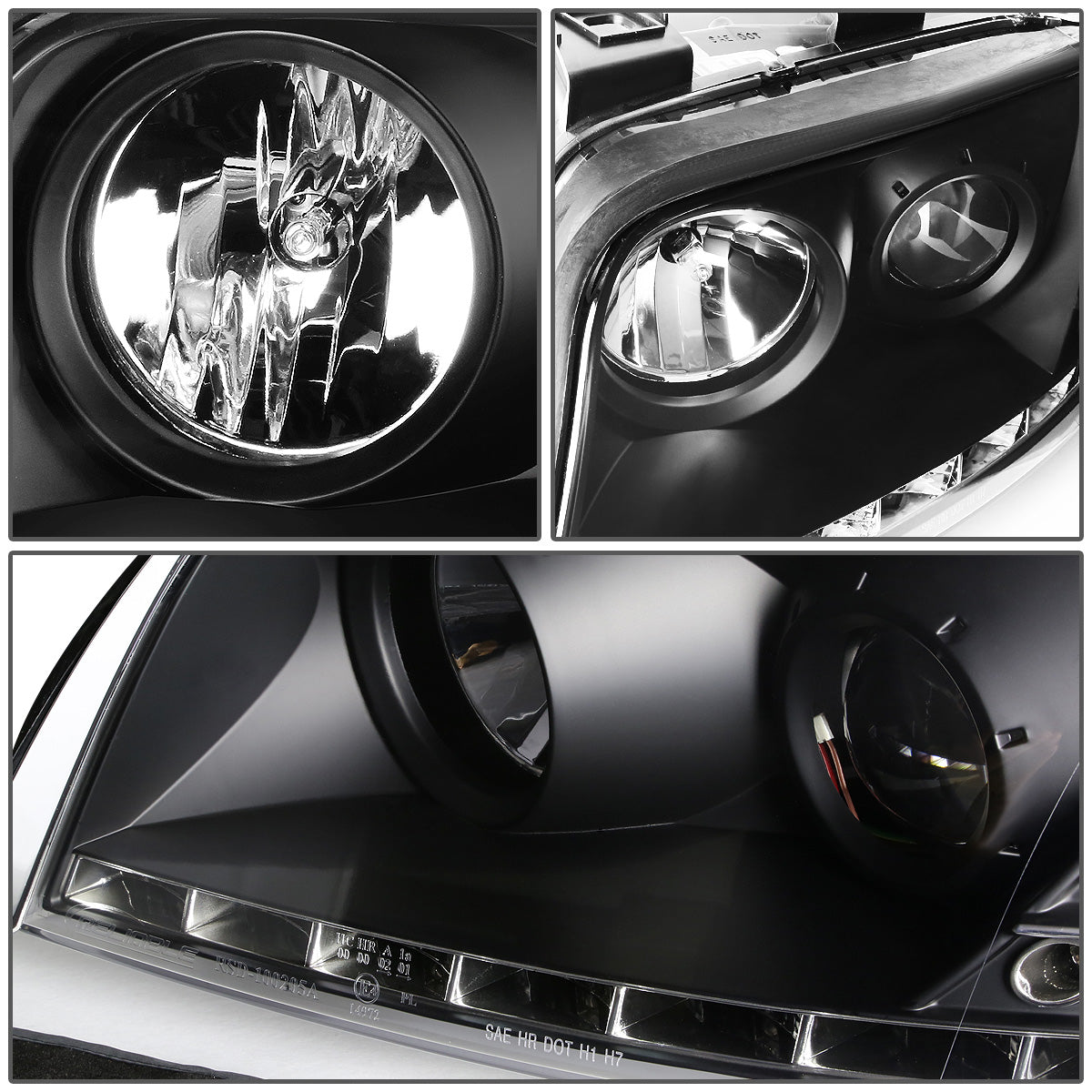 FAROS 98-01 AUDI A6, A6 QUATTRO - DOES NOT FIT MODELS WITH OEM XENON HID HEADLIGHTS - ONLY FITS MODELS WITH OEM HALOGEN HEADLIGHTS - LED DRL - PROJECTOR - BLACK HOUSING / CLEAR LENS / AMBER SIGNAL