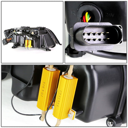FAROS 98-01 AUDI A6, A6 QUATTRO - DOES NOT FIT MODELS WITH OEM XENON HID HEADLIGHTS - ONLY FITS MODELS WITH OEM HALOGEN HEADLIGHTS - LED DRL - PROJECTOR - CHROME HOUSING / CLEAR LENS / AMBER SIGNAL