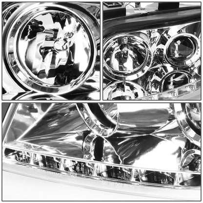 FAROS 98-01 AUDI A6, A6 QUATTRO - DOES NOT FIT MODELS WITH OEM XENON HID HEADLIGHTS - ONLY FITS MODELS WITH OEM HALOGEN HEADLIGHTS - LED DRL - PROJECTOR - CHROME HOUSING / CLEAR LENS / AMBER SIGNAL