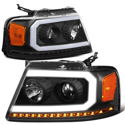 FAROS 04-08 FORD F-150 / 06-08 LINCOLN MARK LT - LED DRL - PROJECTOR - SEQUENTIAL LED TURN SIGNAL - BLACK HOUSING / AMBER CORNER