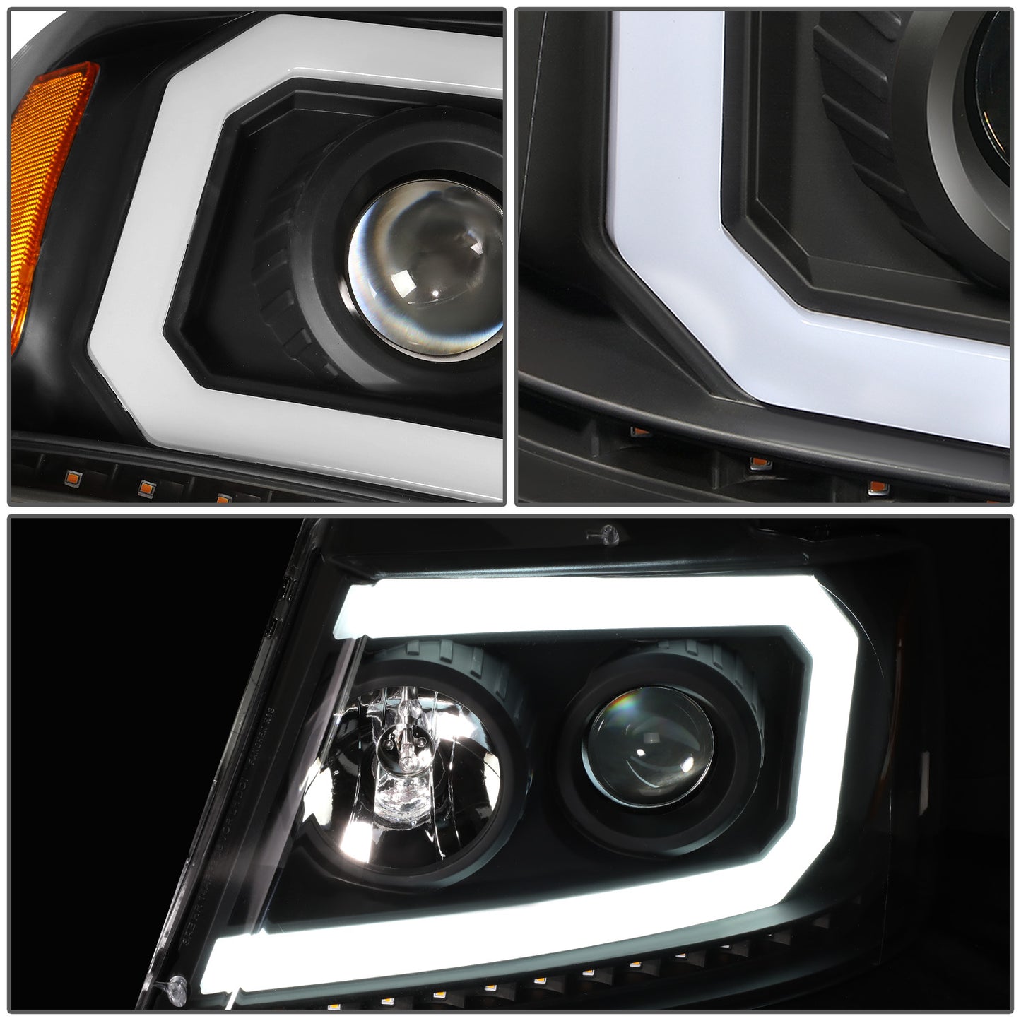 FAROS 04-08 FORD F-150 / 06-08 LINCOLN MARK LT - LED DRL - PROJECTOR - SEQUENTIAL LED TURN SIGNAL - BLACK HOUSING / AMBER CORNER