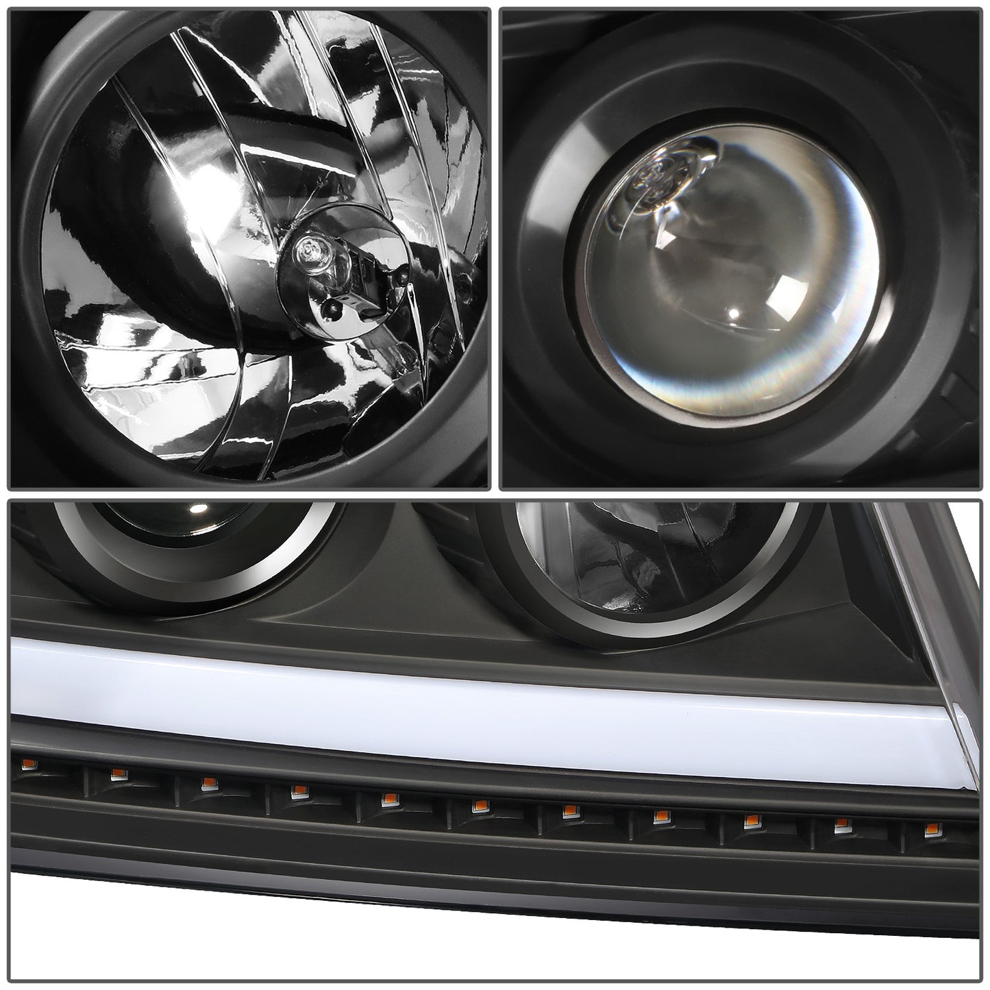 FAROS 04-08 FORD F-150 / 06-08 LINCOLN MARK LT - LED DRL - PROJECTOR - SEQUENTIAL LED TURN SIGNAL - BLACK HOUSING / AMBER CORNER