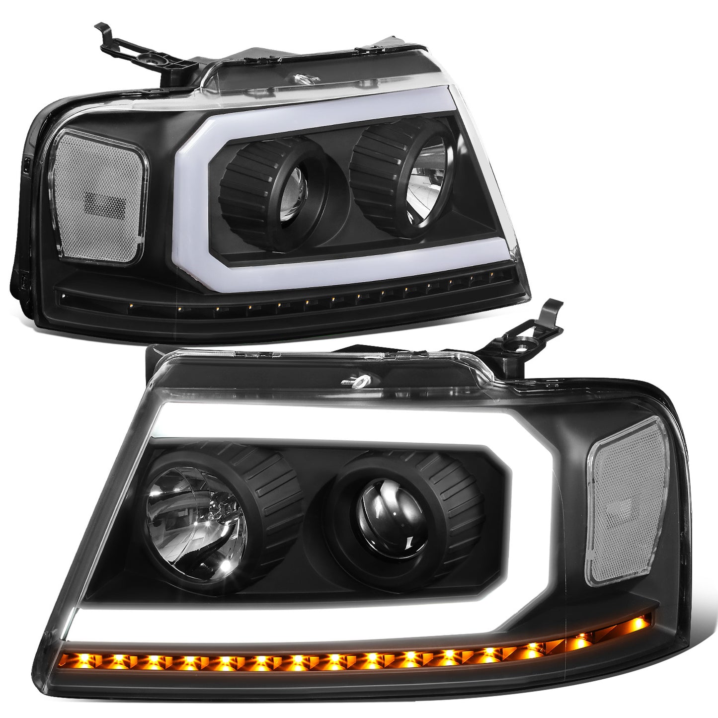 FAROS 04-08 FORD F-150 / 06-08 LINCOLN MARK LT - LED DRL - PROJECTOR - SEQUENTIAL LED TURN SIGNAL - BLACK HOUSING / CLEAR CORNER