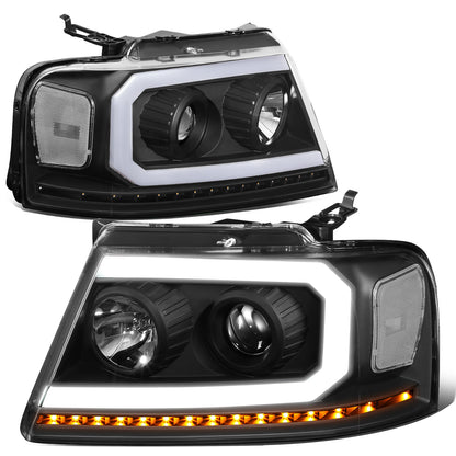 FAROS 04-08 FORD F-150 / 06-08 LINCOLN MARK LT - LED DRL - PROJECTOR - SEQUENTIAL LED TURN SIGNAL - BLACK HOUSING / CLEAR CORNER
