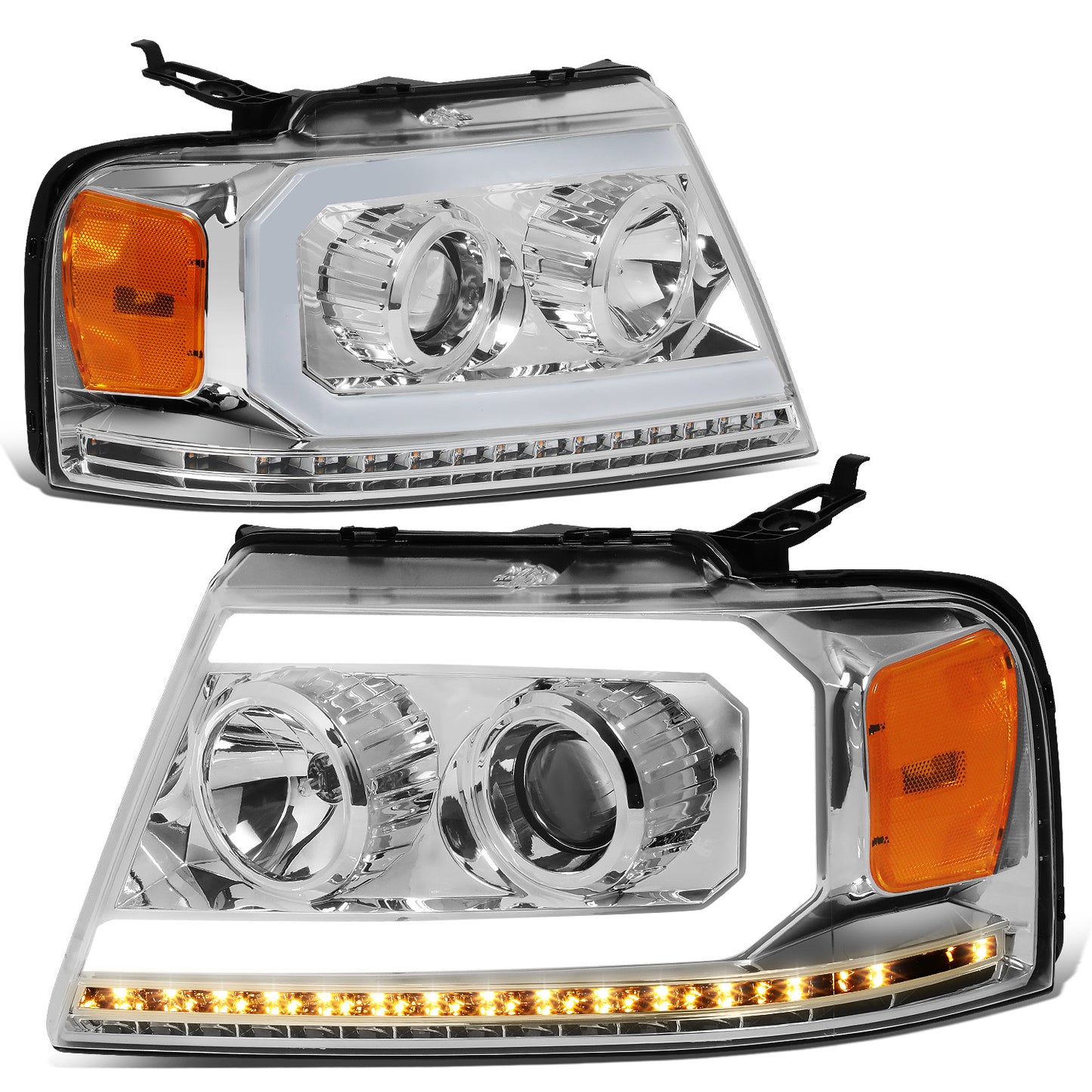 FAROS 04-08 FORD F-150 / 06-08 LINCOLN MARK LT - LED DRL - PROJECTOR - SEQUENTIAL LED TURN SIGNAL - CHROME HOUSING / AMBER CORNER