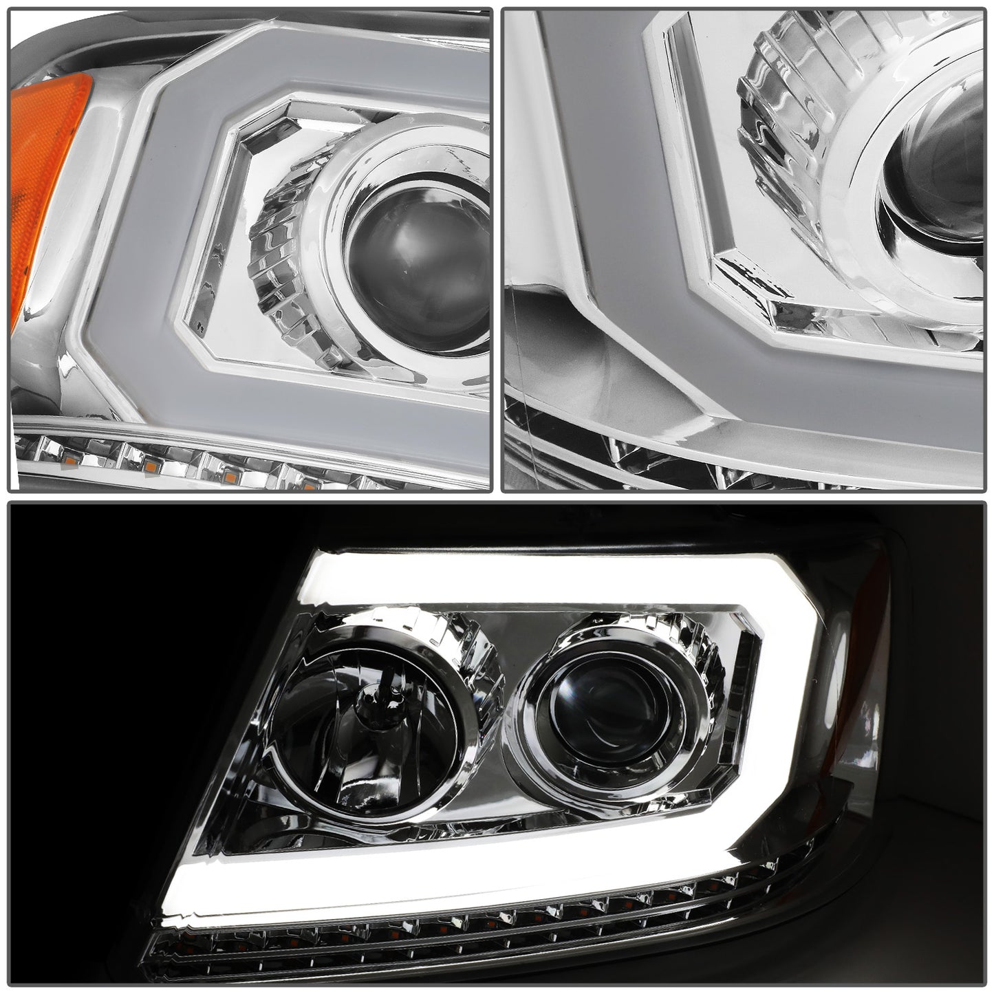 FAROS 04-08 FORD F-150 / 06-08 LINCOLN MARK LT - LED DRL - PROJECTOR - SEQUENTIAL LED TURN SIGNAL - CHROME HOUSING / AMBER CORNER