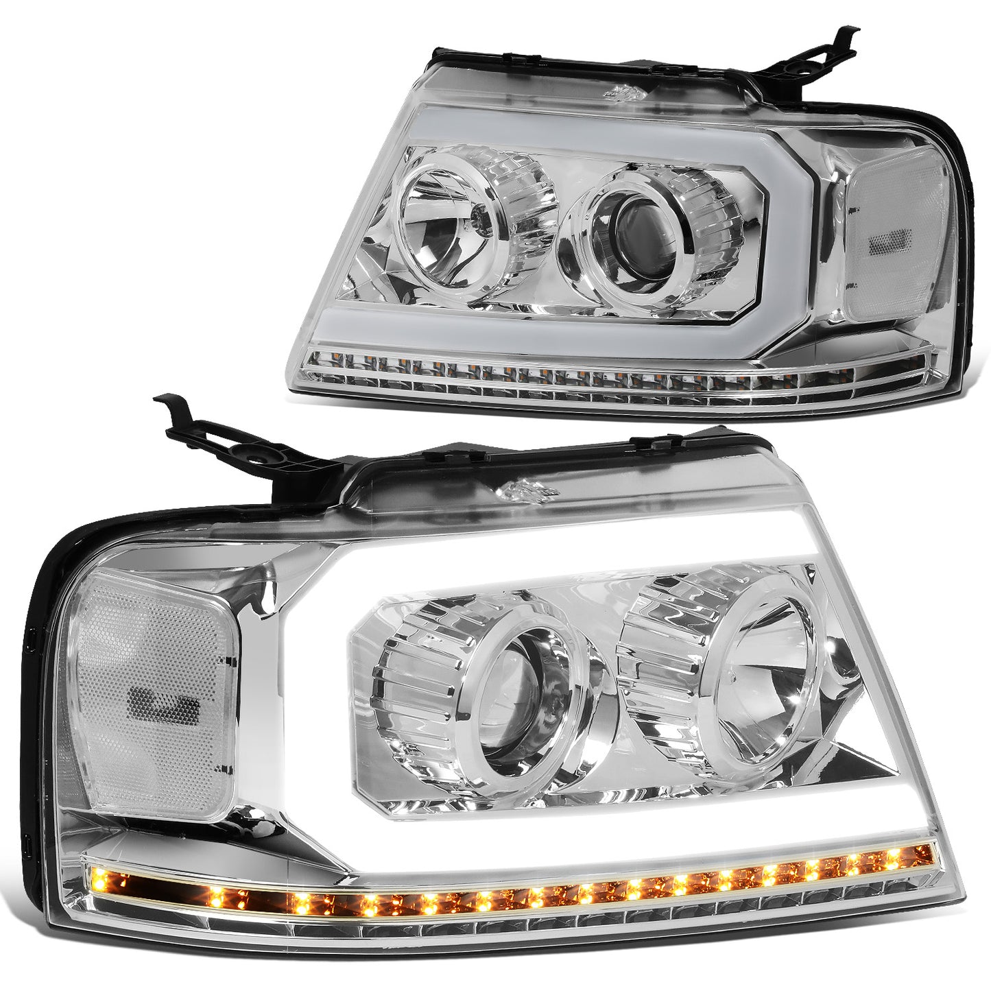 FAROS 04-08 FORD F-150 / 06-08 LINCOLN MARK LT - LED DRL - PROJECTOR - SEQUENTIAL LED TURN SIGNAL - CHROME HOUSING / CLEAR CORNER