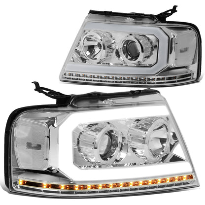 FAROS 04-08 FORD F-150 / 06-08 LINCOLN MARK LT - LED DRL - PROJECTOR - SEQUENTIAL LED TURN SIGNAL - CHROME HOUSING / CLEAR CORNER
