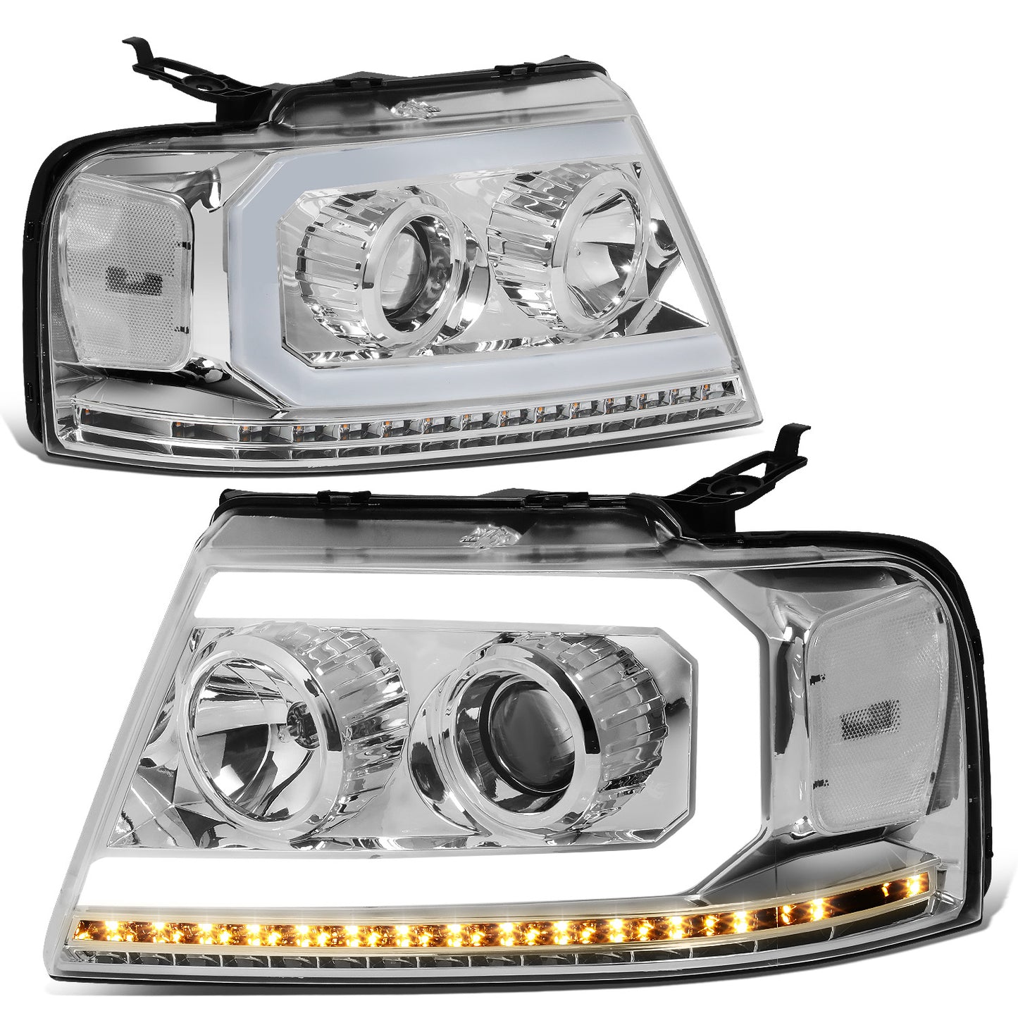 FAROS 04-08 FORD F-150 / 06-08 LINCOLN MARK LT - LED DRL - PROJECTOR - SEQUENTIAL LED TURN SIGNAL - CHROME HOUSING / CLEAR CORNER