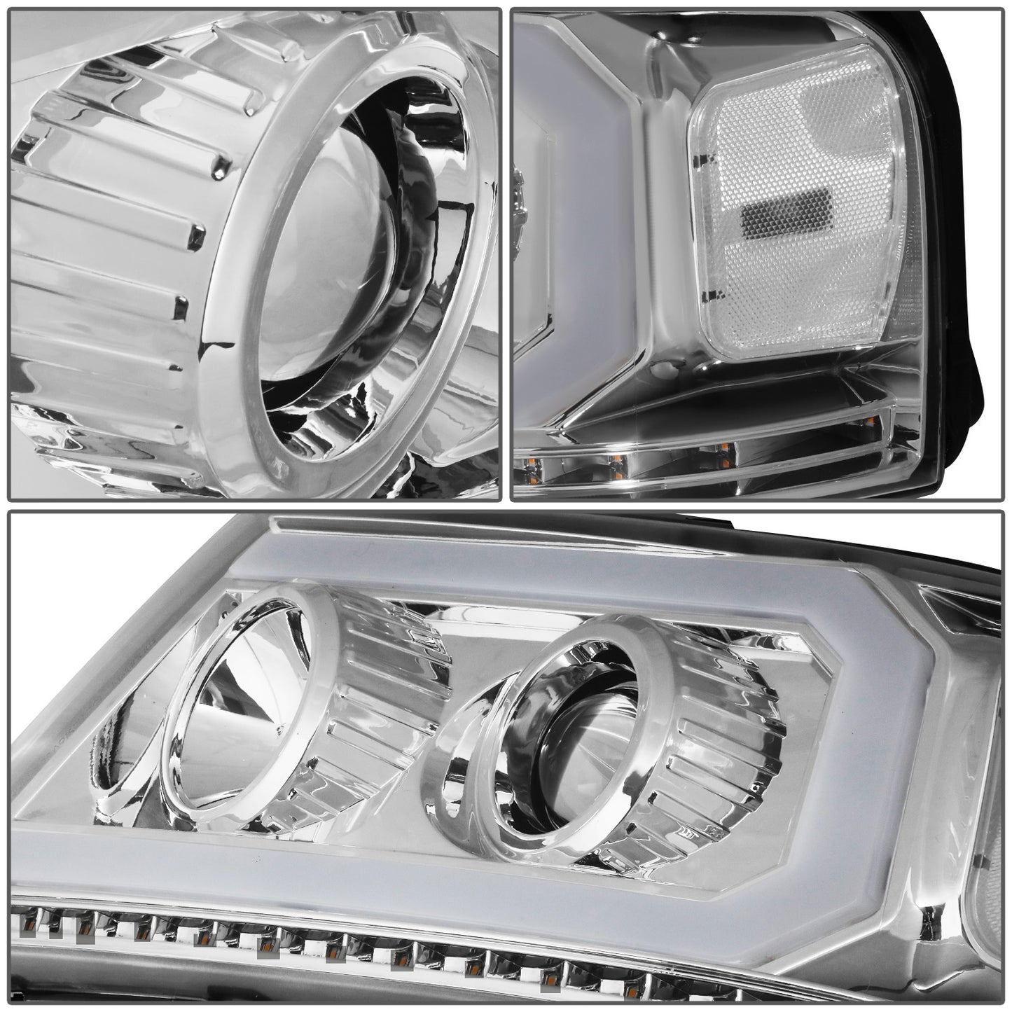 FAROS 04-08 FORD F-150 / 06-08 LINCOLN MARK LT - LED DRL - PROJECTOR - SEQUENTIAL LED TURN SIGNAL - CHROME HOUSING / CLEAR CORNER