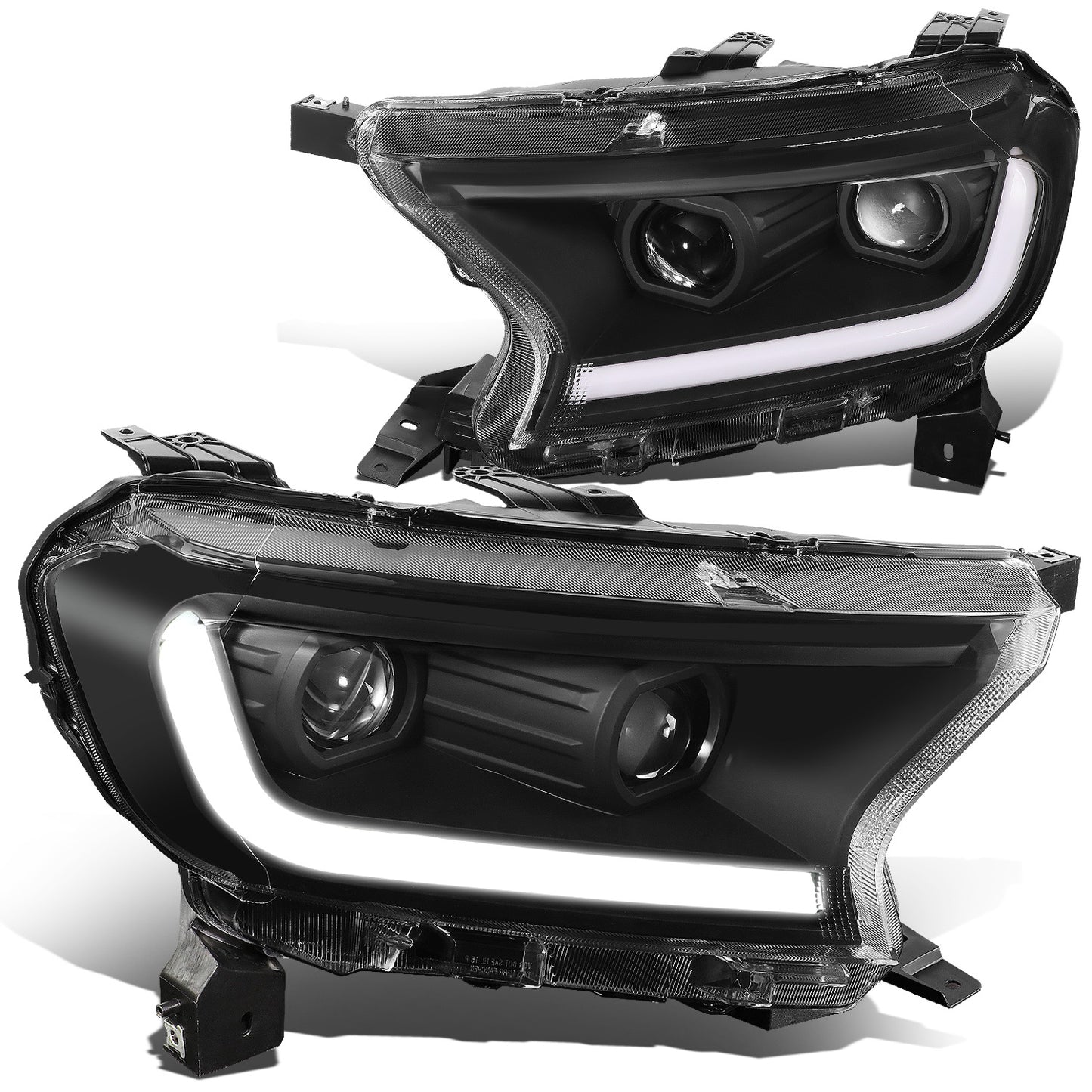 FAROS 19-21 FORD RANGER XL, XLT - FITS HALOGEN HEADLIGHTS MODELS ONLY, DOES NOT FIT LED HEADLIGHT MODELS - SWITCHBACK - SEQUENTIAL LED TURN SIGNAL - LED DRL - BLACK / CLEAR