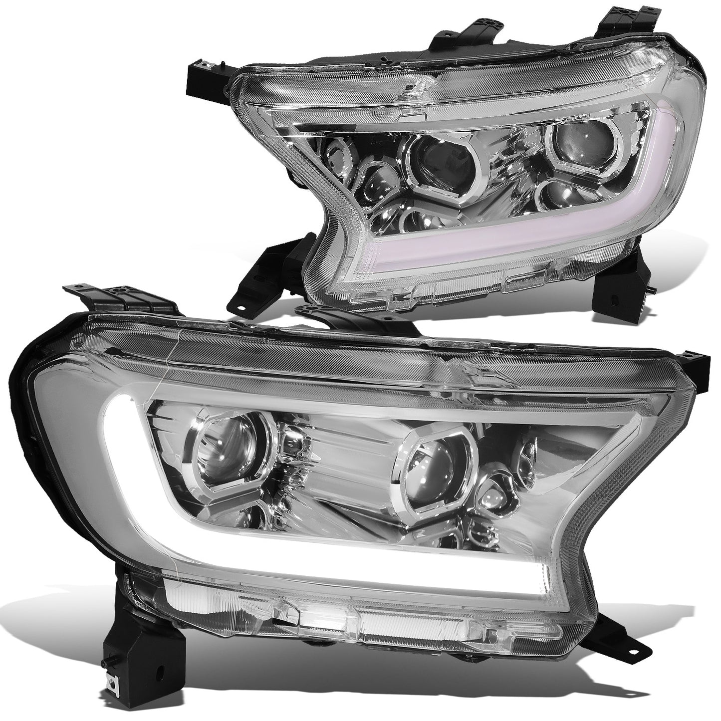 FAROS 19-21 FORD RANGER XL, XLT - FITS HALOGEN HEADLIGHTS MODELS ONLY, DOES NOT FIT LED HEADLIGHT MODELS - SWITCHBACK - SEQUENTIAL LED TURN SIGNAL - LED DRL - CHROME / AMBER