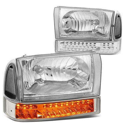 FAROS 99-04 FORD F-250, F-350 / 00-04 FORD EXCURSION 2/4-DOOR - DOES NOT FIT LIGHT DUTY MODELS OR MODELS WITH SEALED BEAM HEADLIGHTS - LED DRL - BLACK HOUSING / CLEAR CORNER - 9007 LOW BEAM / HIGH BEAM