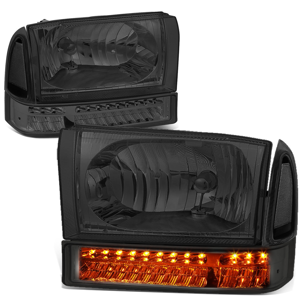 FAROS 99-04 FORD F-250, F-350 / 00-04 FORD EXCURSION 2/4-DOOR - DOES NOT FIT LIGHT DUTY MODELS OR MODELS WITH SEALED BEAM HEADLIGHTS - LED DRL - SMOKE HOUSING / CLEAR CORNER - 9007 LOW BEAM / HIGH BEAM