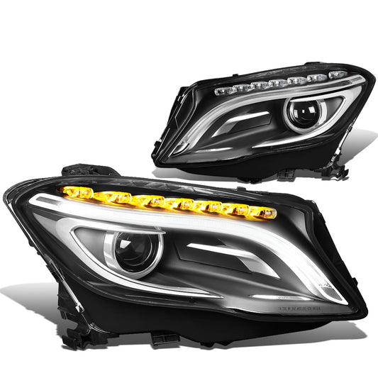 FAROS 14-17 MERCEDES GLA 180 , GLA 200 , GLA 250 , GLA45 AMG 4-DOOR - FITS HALOGEN HEADLIGHTS - LED DRL - PROJECTOR - BLACK HOUSING - H7 LOW BEAM / HIGH BEAM