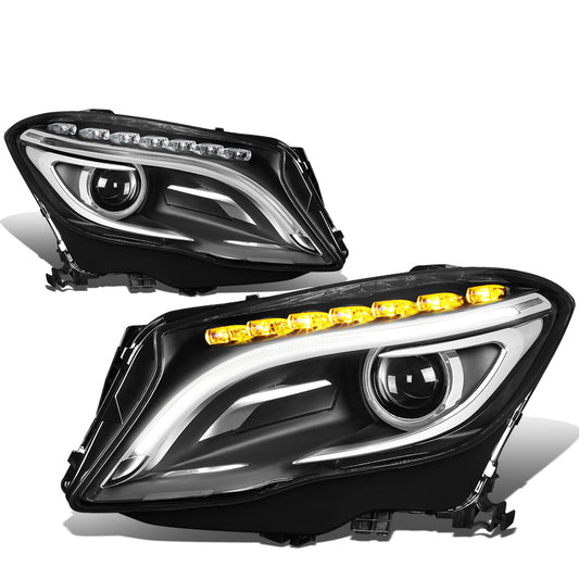 FAROS 14-17 MERCEDES GLA 180 , GLA 200 , GLA 250 , GLA45 AMG 4-DOOR - FITS HALOGEN HEADLIGHTS - LED DRL - PROJECTOR - BLACK HOUSING - H7 LOW BEAM / HIGH BEAM