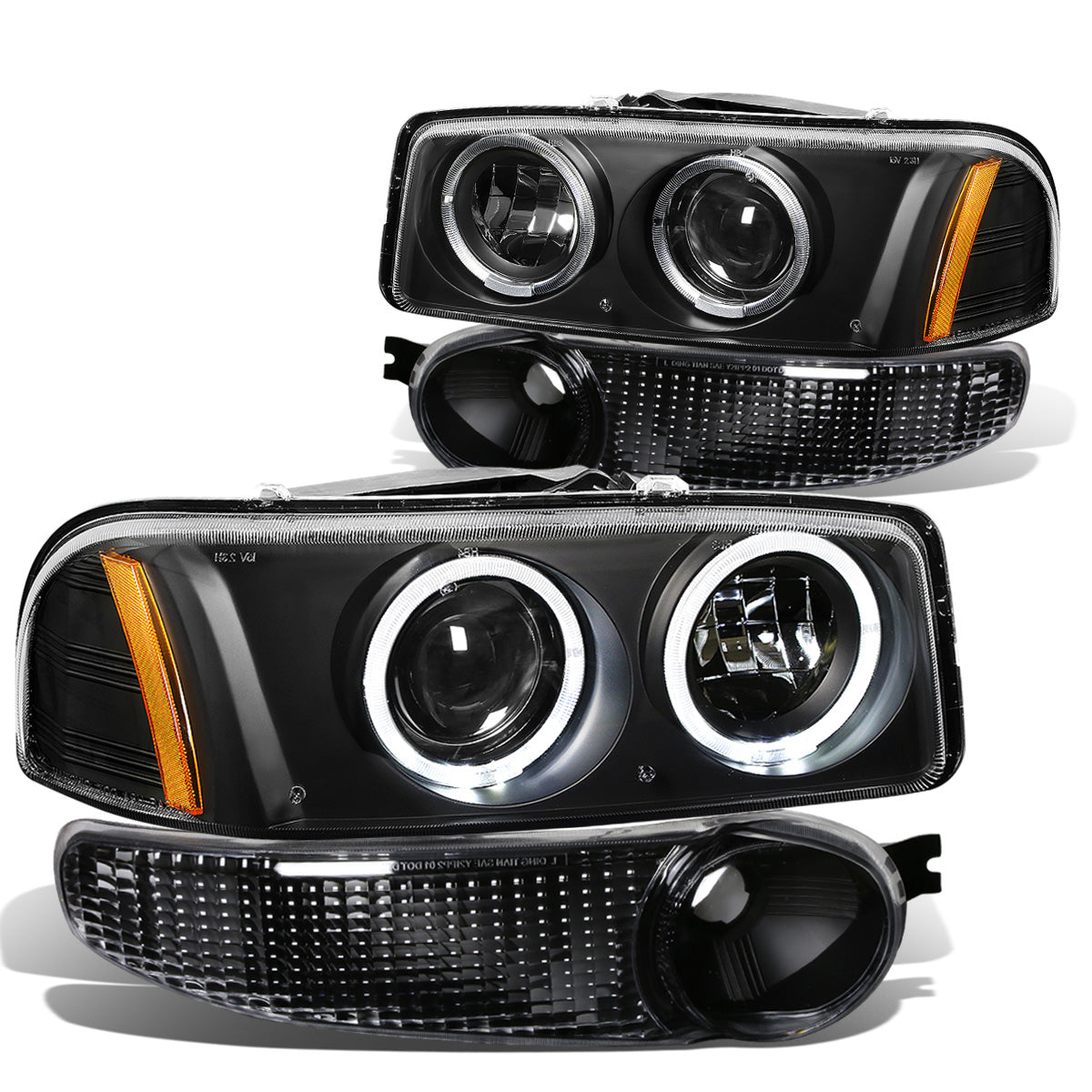 FAROS 01-06 YUKON DENALI, XL 1500 DENALI / 02-06 GMC SIERRA 1500 DENALI / 2007 GMC SIERRA 1500 DENALI 4-DOOR - FITS DENALI MODELS ONLY - LED - HALO PROJECTOR - BLACK HOUSING / AMBER CORNER - 9005 LOW BEAM / HIGH BEAM