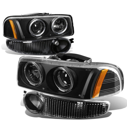 FAROS 01-06 YUKON DENALI, XL 1500 DENALI / 02-06 GMC SIERRA 1500 DENALI / 2007 GMC SIERRA 1500 DENALI 4-DOOR - FITS DENALI MODELS ONLY - LED - HALO PROJECTOR - BLACK HOUSING / AMBER CORNER - 9005 LOW BEAM / HIGH BEAM