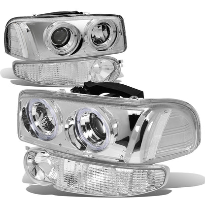 FAROS 01-06 YUKON DENALI, XL 1500 DENALI / 02-06 GMC SIERRA 1500 DENALI / 2007 GMC SIERRA 1500 DENALI 4-DOOR - FITS DENALI MODELS ONLY - LED - HALO PROJECTOR - CHROME HOUSING / CLEAR CORNER - 9005 LOW BEAM / HIGH BEAM