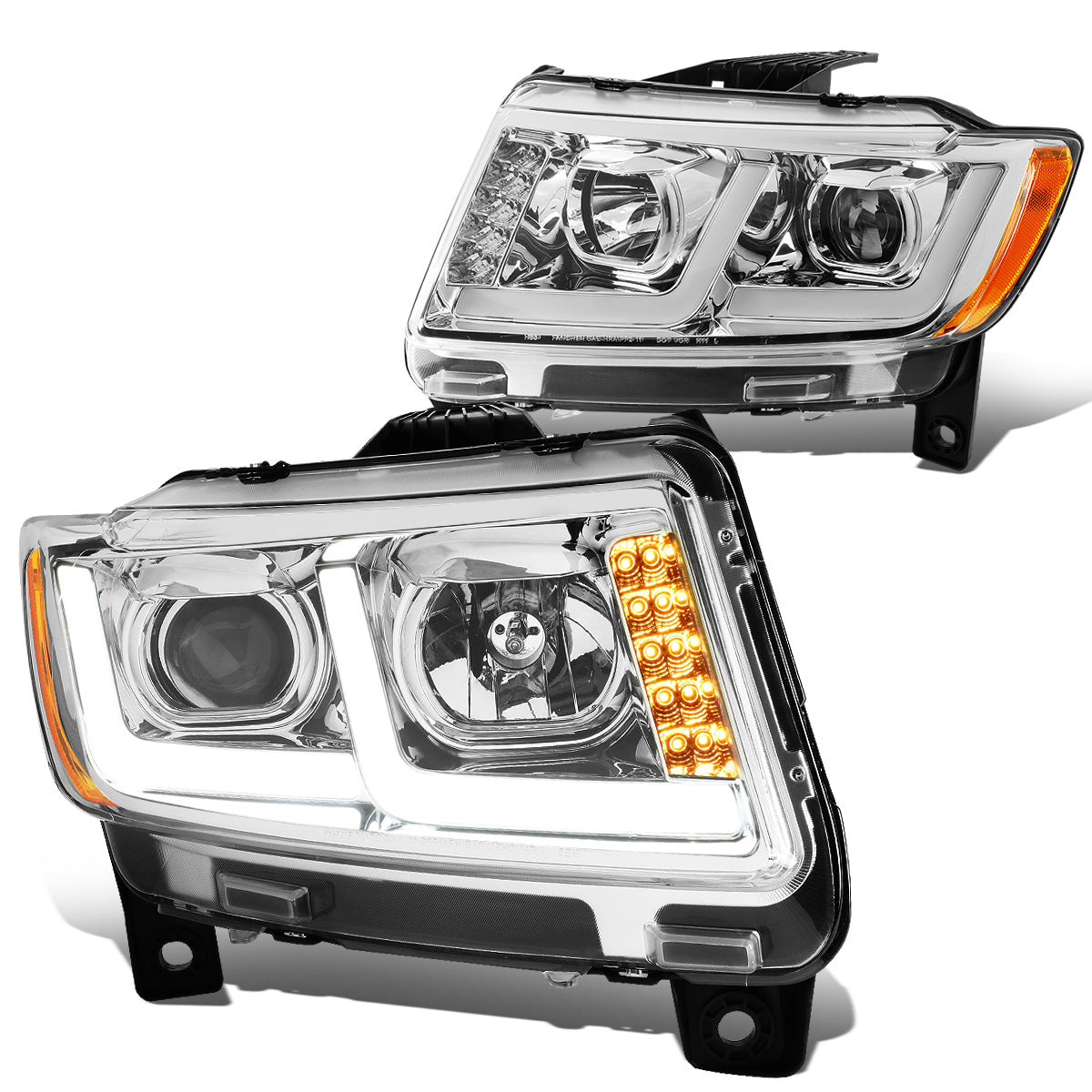FAROS 11-13 JEEP GRAND CHEROKEE - FITS MODELS WITH HALOGEN HEADLIGHTS ONLY - PROJECTOR LOW BEAM - CHROME HOUSING / AMBER CORNER - H1 LOW BEAM / 9005 HIGH BEAM