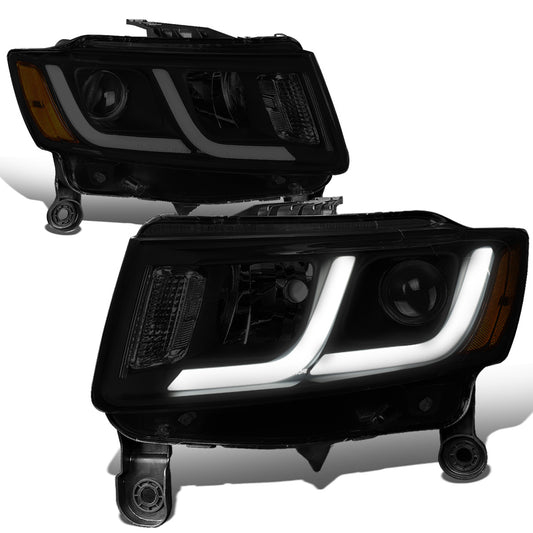 FAROS 14-16 JEEP GRAND CHEROKEE PRE FACELIFT - FITS MODELS WITH HALOGEN HEADLIGHTS ONLY - PROJECTOR LOW BEAM - BLACK HOUSING / AMBER CORNER / SMOKE LENS - H1 LOW BEAM / H1 HIGH BEAM