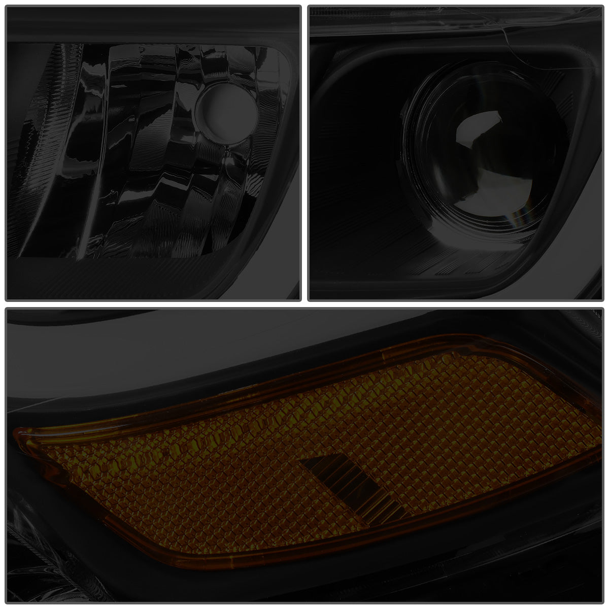 FAROS 14-16 JEEP GRAND CHEROKEE PRE FACELIFT - FITS MODELS WITH HALOGEN HEADLIGHTS ONLY - PROJECTOR LOW BEAM - BLACK HOUSING / AMBER CORNER / SMOKE LENS - H1 LOW BEAM / H1 HIGH BEAM