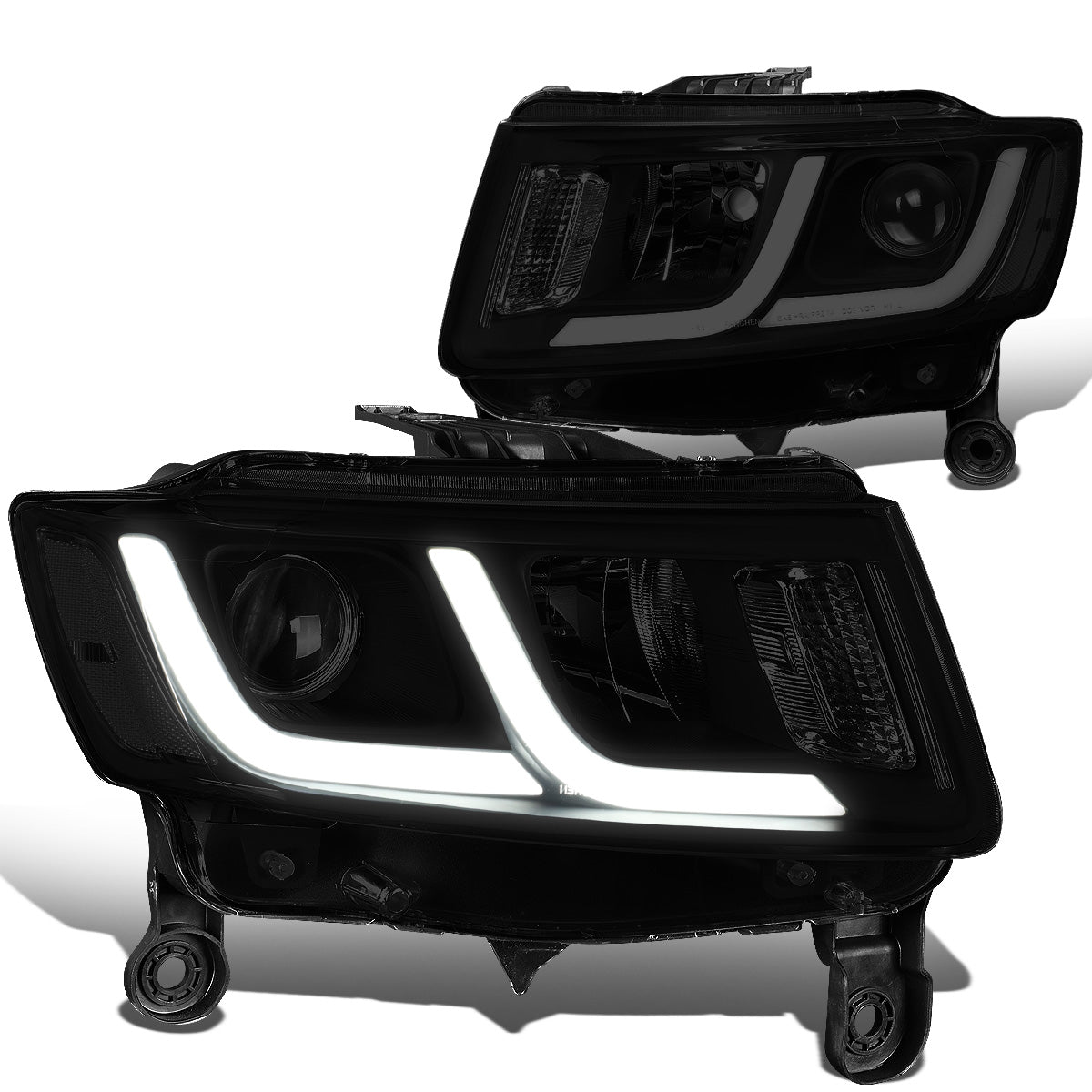 FAROS 14-16 JEEP GRAND CHEROKEE PRE FACELIFT - FITS MODELS WITH HALOGEN HEADLIGHTS ONLY - PROJECTOR LOW BEAM - BLACK HOUSING / CLEAR CORNER / SMOKE LENS - H1 LOW BEAM / H1 HIGH BEAM