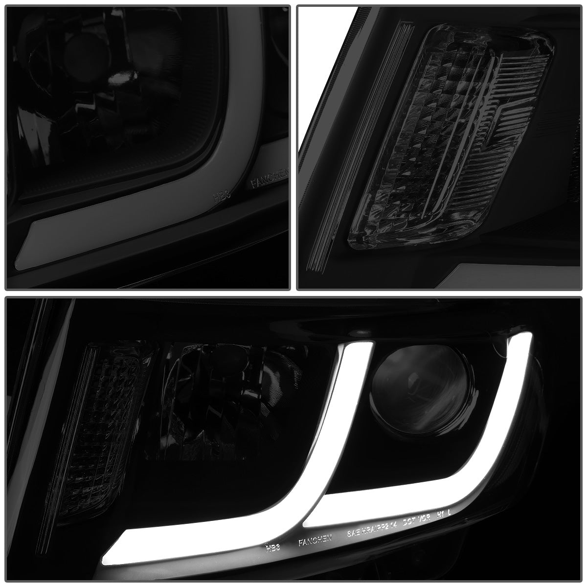 FAROS 14-16 JEEP GRAND CHEROKEE PRE FACELIFT - FITS MODELS WITH HALOGEN HEADLIGHTS ONLY - PROJECTOR LOW BEAM - BLACK HOUSING / CLEAR CORNER / SMOKE LENS - H1 LOW BEAM / H1 HIGH BEAM
