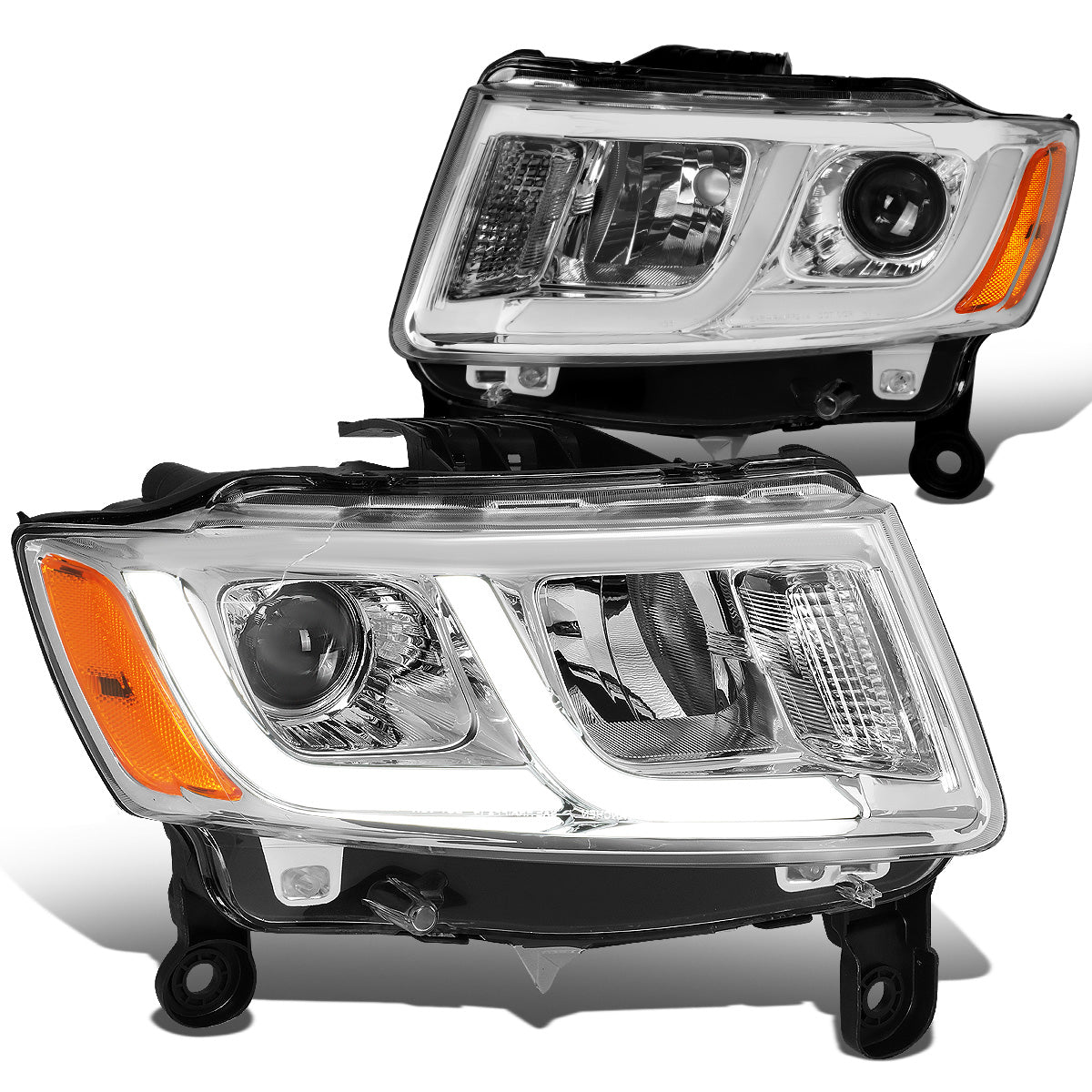 FAROS 14-16 JEEP GRAND CHEROKEE PRE FACELIFT - FITS MODELS WITH HALOGEN HEADLIGHTS ONLY - PROJECTOR LOW BEAM - CHROME HOUSING / AMBER CORNER - H1 LOW BEAM / H1 HIGH BEAM
