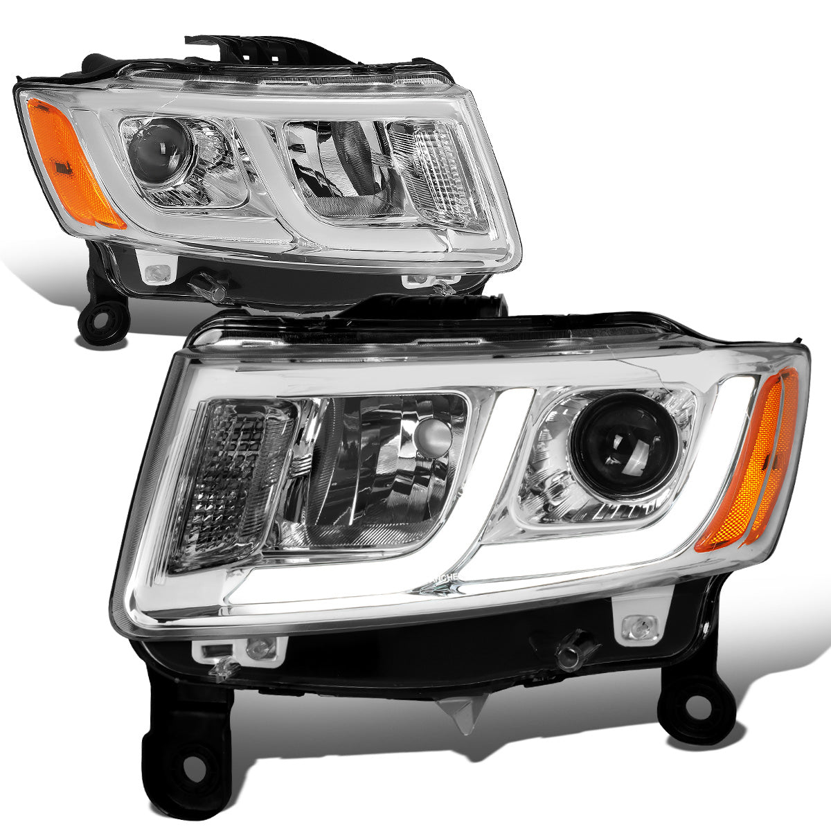 FAROS 14-16 JEEP GRAND CHEROKEE PRE FACELIFT - FITS MODELS WITH HALOGEN HEADLIGHTS ONLY - PROJECTOR LOW BEAM - CHROME HOUSING / AMBER CORNER - H1 LOW BEAM / H1 HIGH BEAM