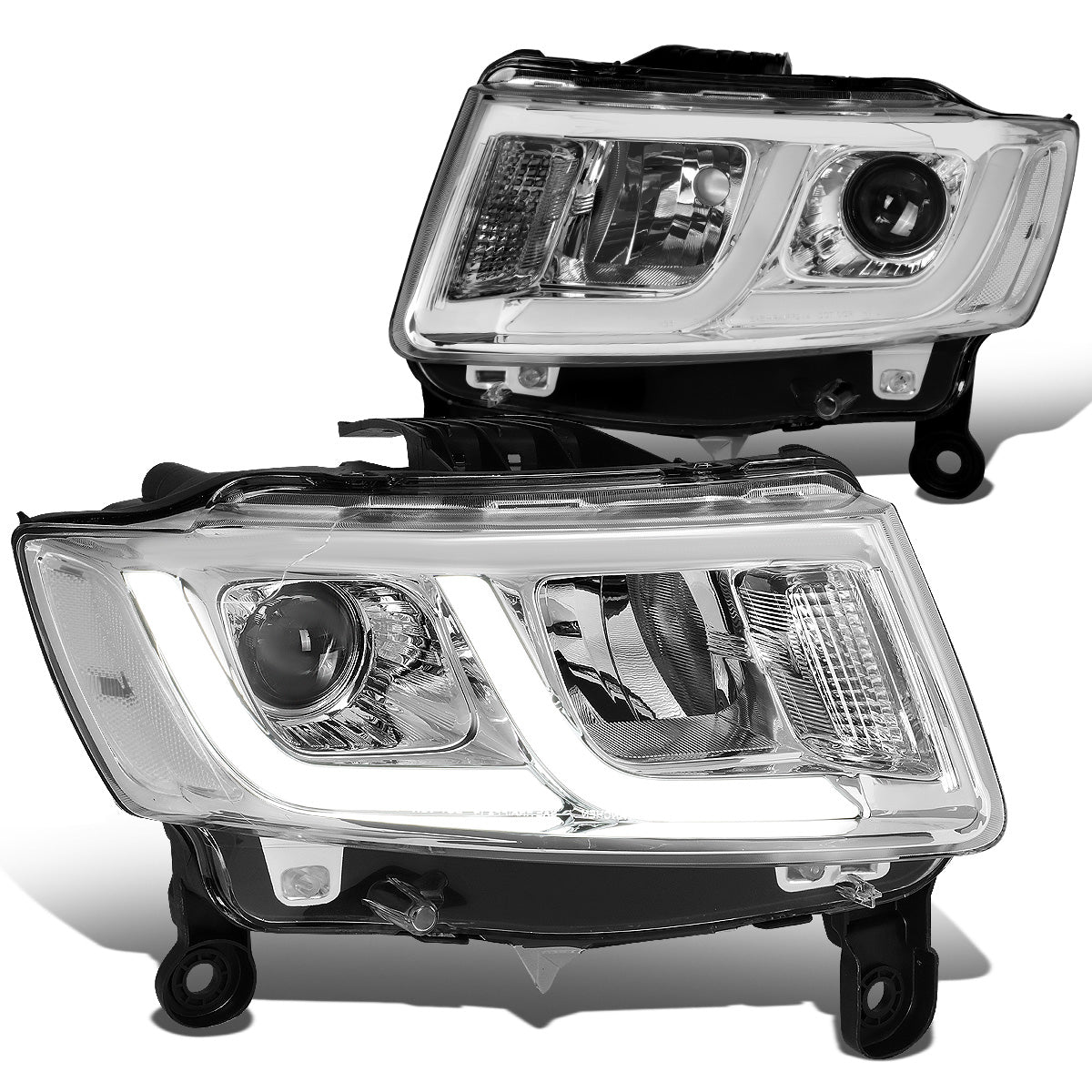 FAROS 14-16 JEEP GRAND CHEROKEE PRE FACELIFT - FITS MODELS WITH HALOGEN HEADLIGHTS ONLY - PROJECTOR LOW BEAM - CHROME HOUSING / CLEAR CORNER - H1 LOW BEAM / H1 HIGH BEAM