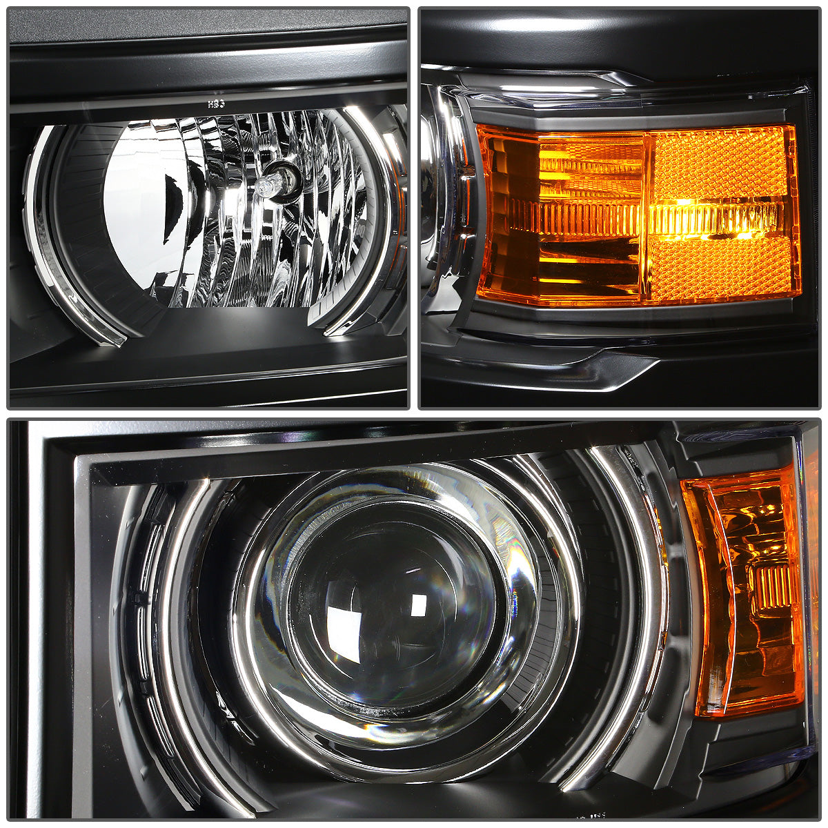 FAROS 14-15 CHEVY SILVERADO 2500 / 3500 / 14-16 SILVERADO 1500 / 2015 SILVERADO 3500 2/4-DOOR - LED - PROJECTOR - BLACK HOUSING / AMBER CORNER - H11 LOW BEAM / 9005 HIGH BEAM
