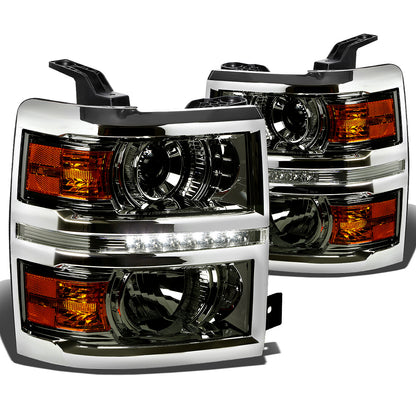 FAROS 14-15 CHEVY SILVERADO 2500 / 3500 / 14-16 SILVERADO 1500 / 2015 SILVERADO 3500 2/4-DOOR - LED - PROJECTOR - SMOKE HOUSING / AMBER CORNER - H11 LOW BEAM / 9005 HIGH BEAM