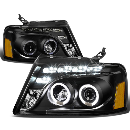 FAROS 04-08 FORD F-150 / 06-08 LINCOLN MARK LT 2/3/4-DOOR - LED - HALO PROJECTOR - BLACK HOUSING / AMBER CORNER - H1 LOW BEAM / HIGH BEAM
