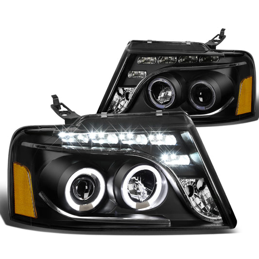 FAROS 04-08 FORD F-150 / 06-08 LINCOLN MARK LT 2/3/4-DOOR - LED - HALO PROJECTOR - BLACK HOUSING / AMBER CORNER - H1 LOW BEAM / HIGH BEAM