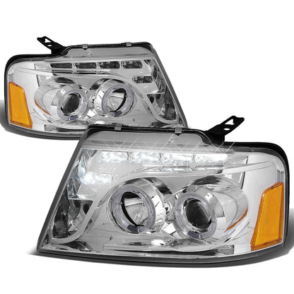 FAROS 04-08 FORD F-150 / 06-08 LINCOLN MARK LT 2/3/4-DOOR - LED - HALO PROJECTOR - CHROME HOUSING / AMBER CORNER - H1 LOW BEAM / HIGH BEAM