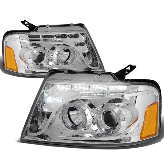 FAROS 04-08 FORD F-150 / 06-08 LINCOLN MARK LT 2/3/4-DOOR - LED - HALO PROJECTOR - CHROME HOUSING / AMBER CORNER - H1 LOW BEAM / HIGH BEAM