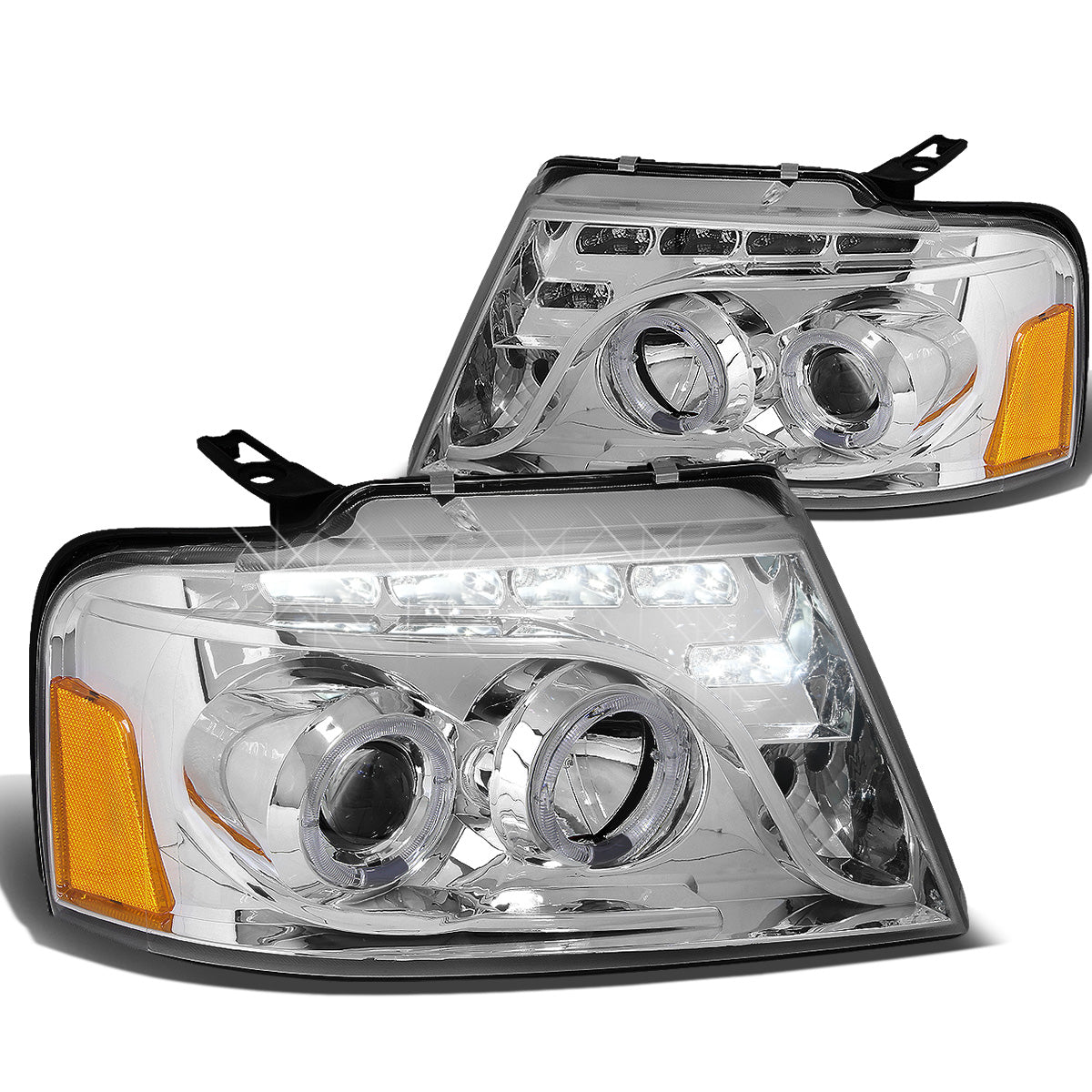FAROS 04-08 FORD F-150 / 06-08 LINCOLN MARK LT 2/3/4-DOOR - LED - HALO PROJECTOR - CHROME HOUSING / AMBER CORNER - H1 LOW BEAM / HIGH BEAM