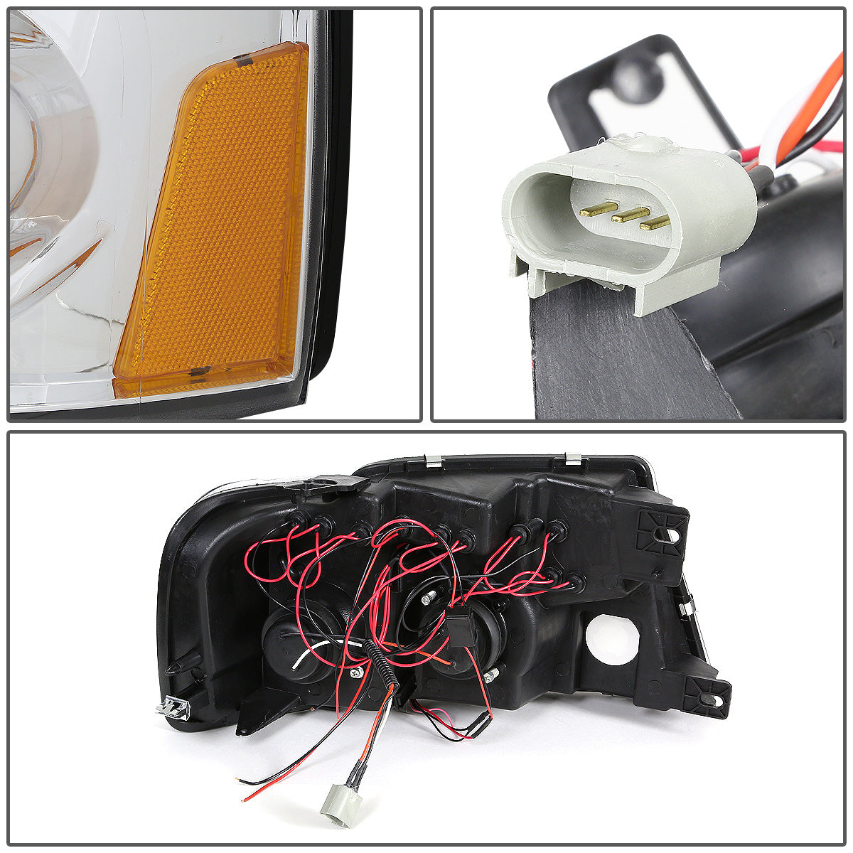 FAROS 04-08 FORD F-150 / 06-08 LINCOLN MARK LT 2/3/4-DOOR - LED - HALO PROJECTOR - CHROME HOUSING / AMBER CORNER - H1 LOW BEAM / HIGH BEAM