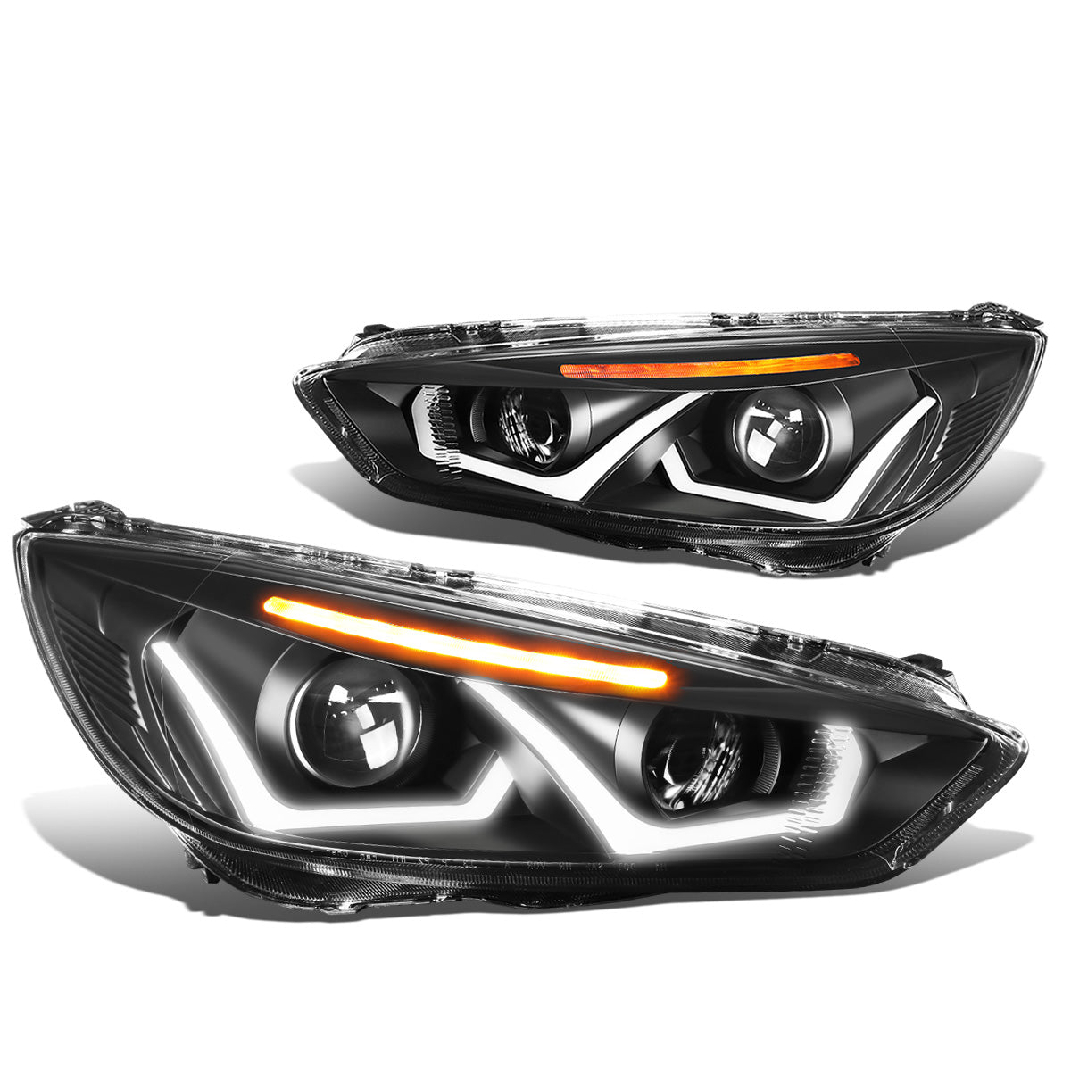 FAROS 15-17 FORD FOCUS 4-DOOR - ONLY FITS HALOGEN HEADLIGHT MODELS -  DOES NOT FIT ELECTRIC MODELS - LED - DUAL HALO PROJECTOR - BLACK HOUSING / AMBER CORNER - H11 LOW BEAM / H1 HIGH BEAM