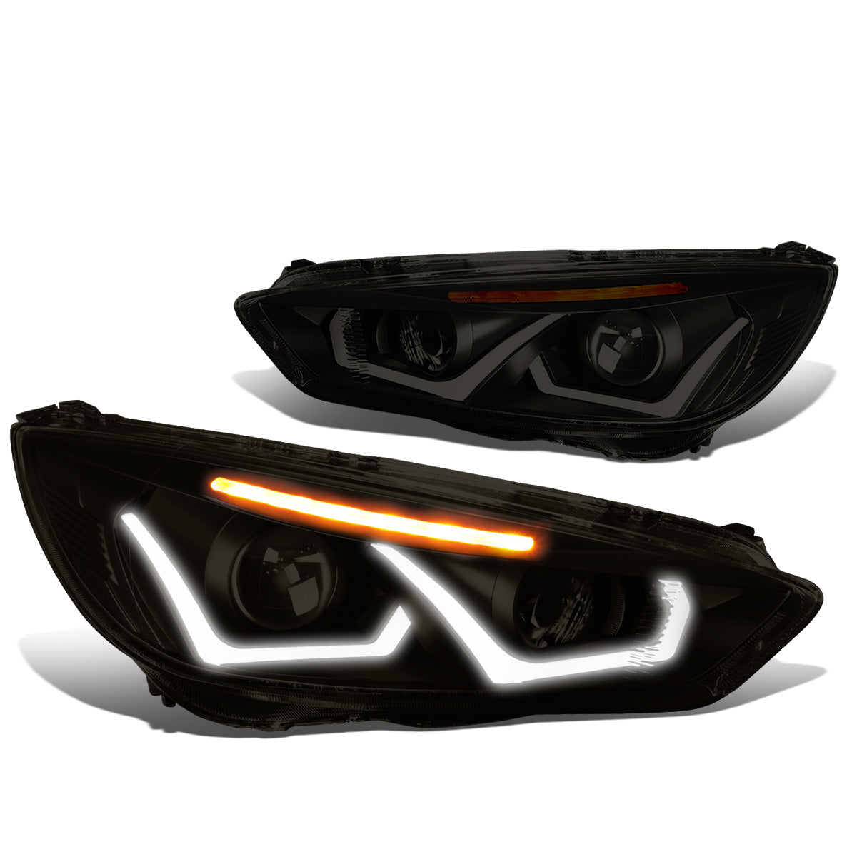 FAROS 15-17 FORD FOCUS 4-DOOR - ONLY FITS HALOGEN HEADLIGHT MODELS -  DOES NOT FIT ELECTRIC MODELS - LED - DUAL HALO PROJECTOR - BLACK HOUSING / SMOKE LENS / AMBER CORNER - H11 LOW BEAM / H1 HIGH BEAM