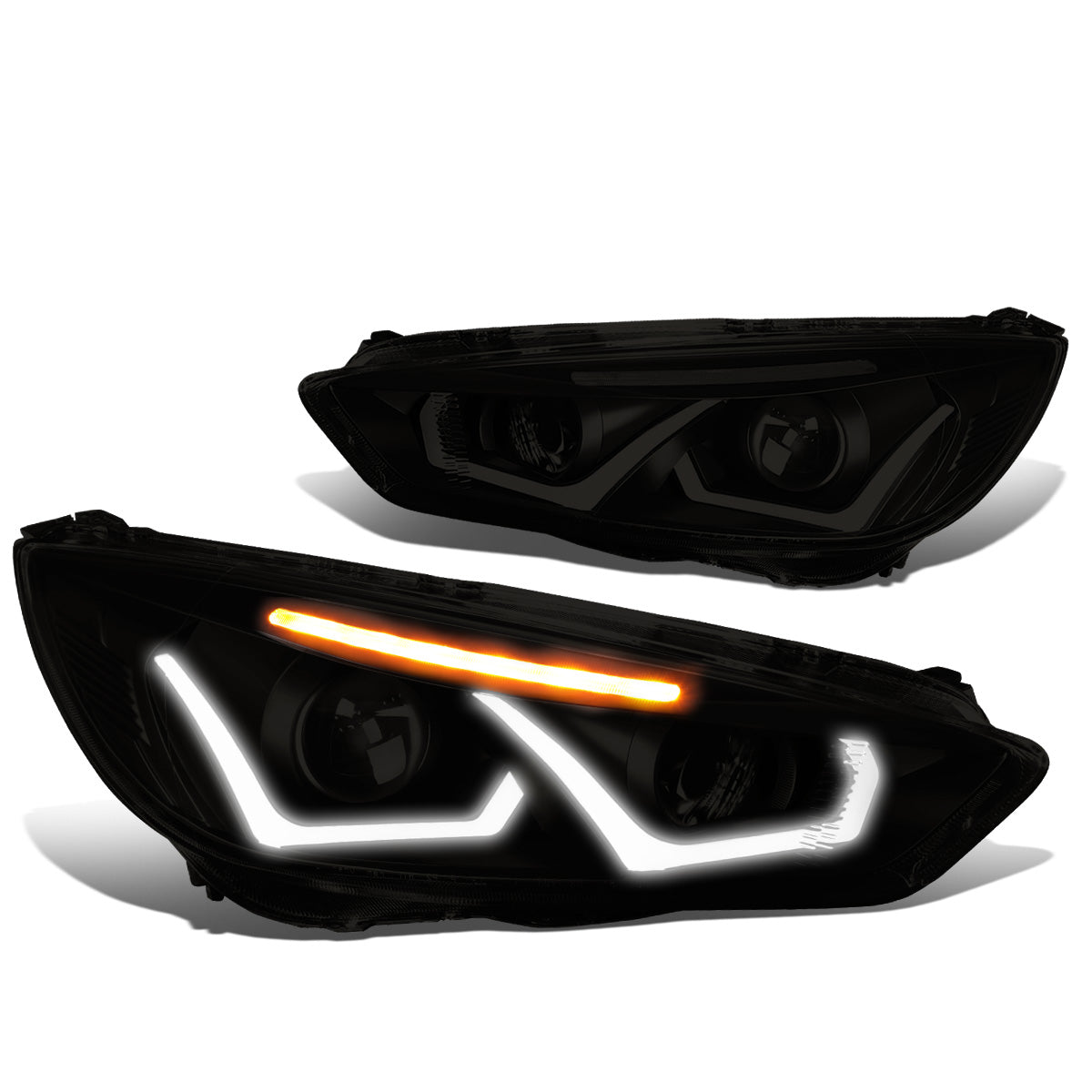 FAROS 15-17 FORD FOCUS 4-DOOR - ONLY FITS HALOGEN HEADLIGHT MODELS -  DOES NOT FIT ELECTRIC MODELS - LED - DUAL HALO PROJECTOR - BLACK HOUSING / SMOKE LENS / CLEAR CORNER - H11 LOW BEAM / H1 HIGH BEAM