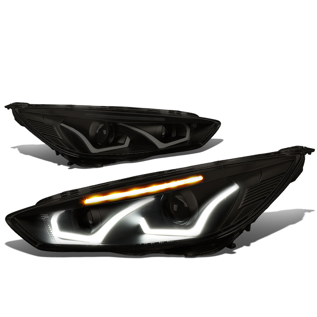 FAROS 15-17 FORD FOCUS 4-DOOR - ONLY FITS HALOGEN HEADLIGHT MODELS -  DOES NOT FIT ELECTRIC MODELS - LED - DUAL HALO PROJECTOR - BLACK HOUSING / SMOKE LENS / CLEAR CORNER - H11 LOW BEAM / H1 HIGH BEAM