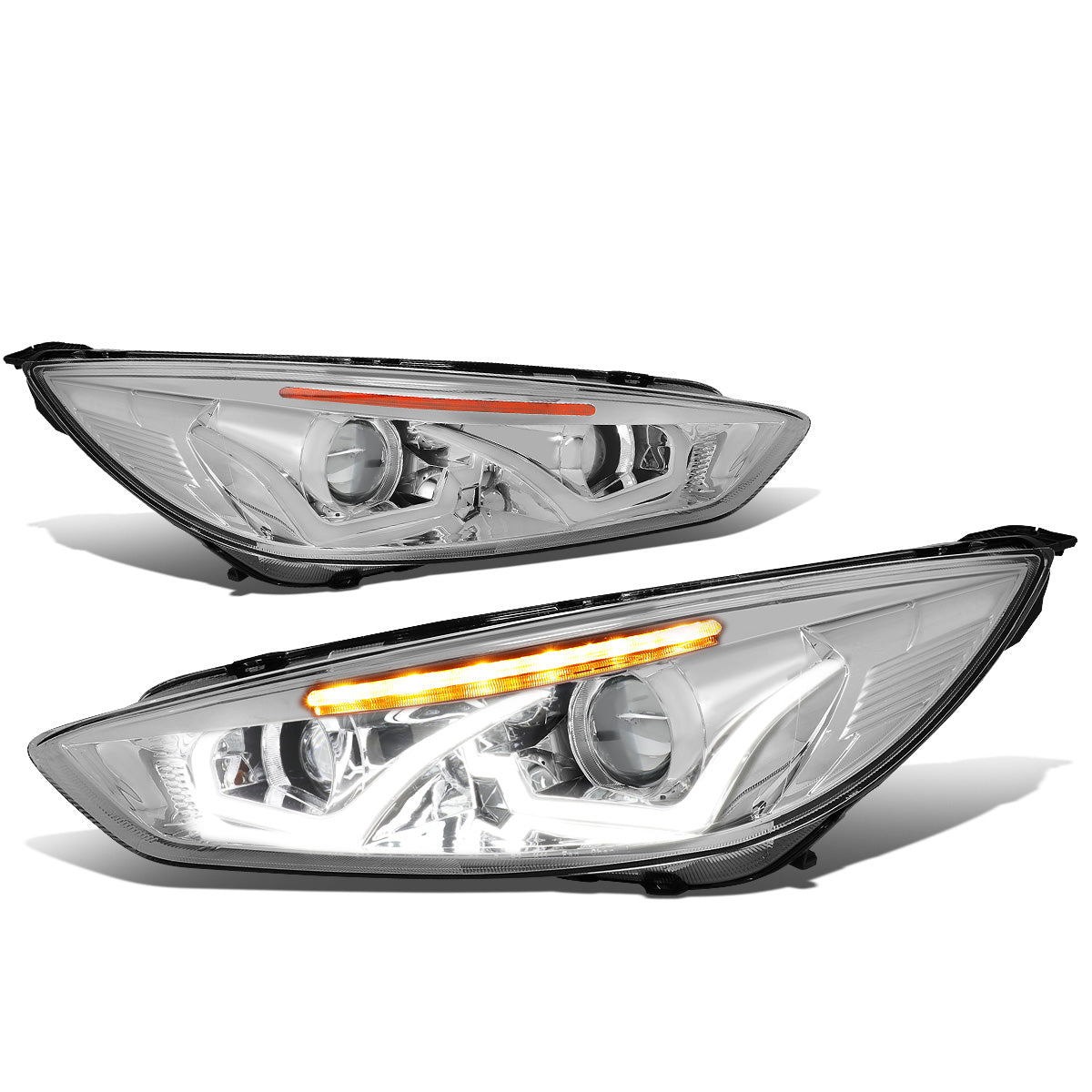FAROS 15-17 FORD FOCUS 4-DOOR - ONLY FITS HALOGEN HEADLIGHT MODELS -  DOES NOT FIT ELECTRIC MODELS - LED - DUAL HALO PROJECTOR - CHROME HOUSING / AMBER CORNER - H11 LOW BEAM / H1 HIGH BEAM