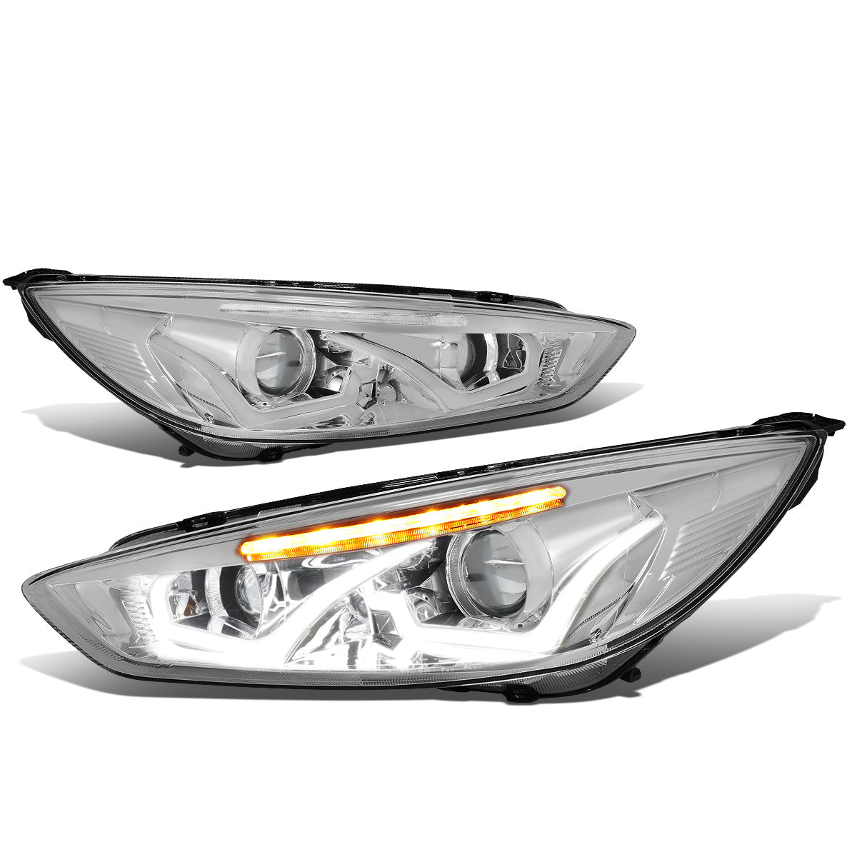 FAROS 15-17 FORD FOCUS 4-DOOR - ONLY FITS HALOGEN HEADLIGHT MODELS -  DOES NOT FIT ELECTRIC MODELS - LED - DUAL HALO PROJECTOR - CHROME HOUSING / CLEAR CORNER - H11 LOW BEAM / H1 HIGH BEAM