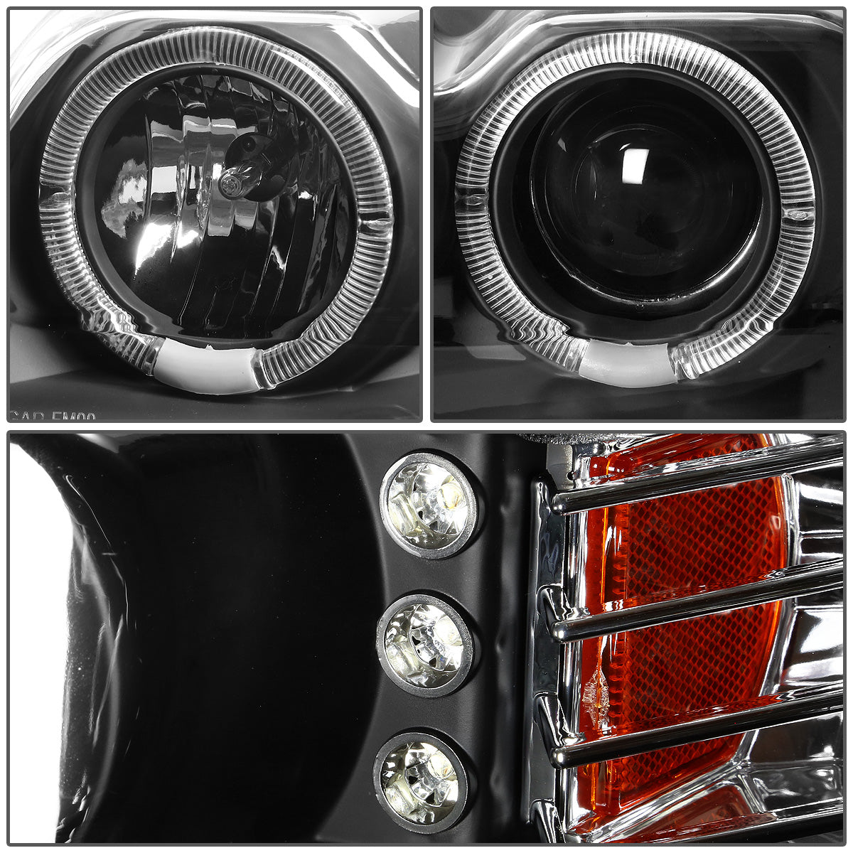 FAROS 99-04 FORD MUSTANG 2-DOOR - LED DRL - HALO PROJECTOR - BLACK HOUSING / AMBER CORNER - H1 LOW BEAM / HIGH BEAM